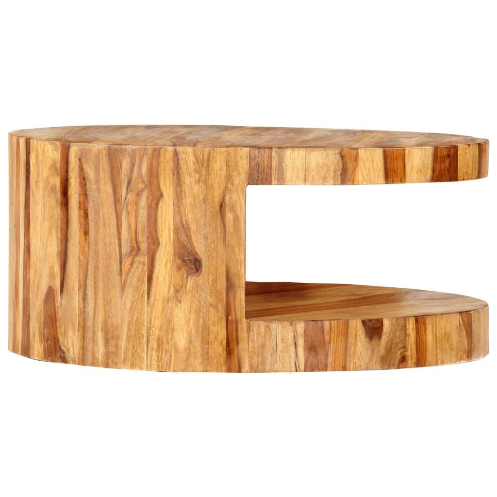 Round Solid Sheesham Wood Coffee Table 25.6"x11.8" D18482