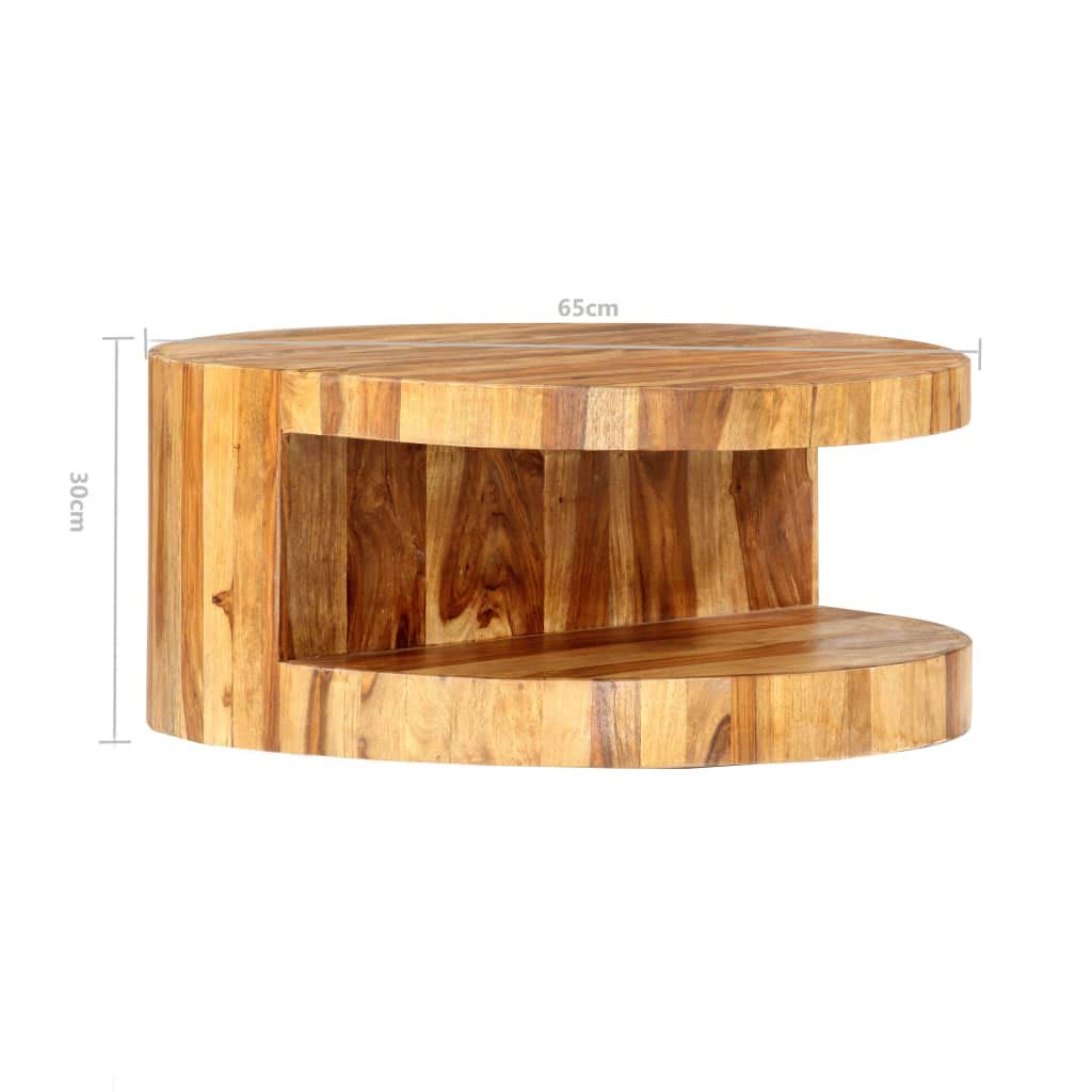 Round Solid Sheesham Wood Coffee Table 25.6"x11.8" D18482
