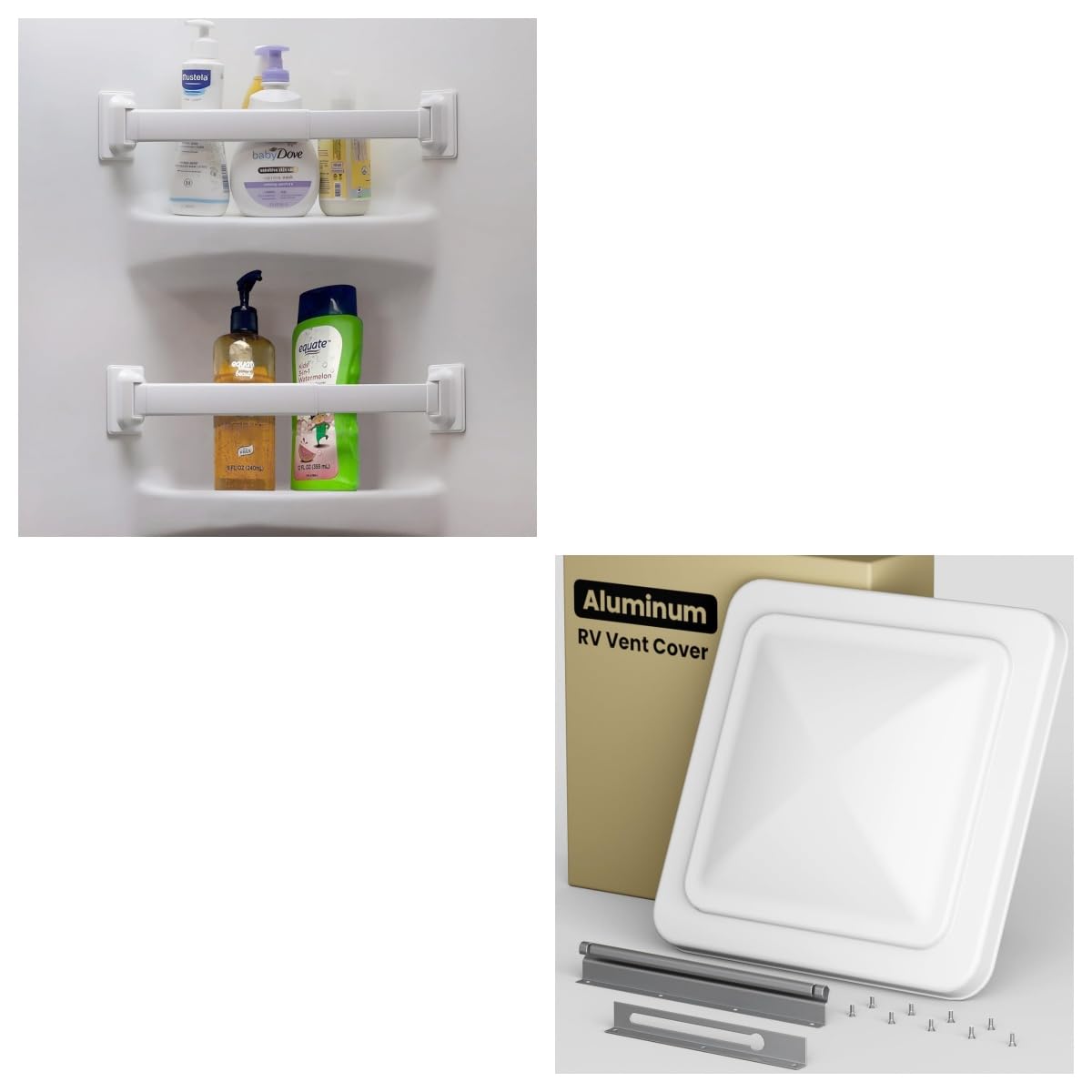 Adjustable RV Shower Corner Storage Bar and 14''x14'' RV Vent Cover 2pack P5982
