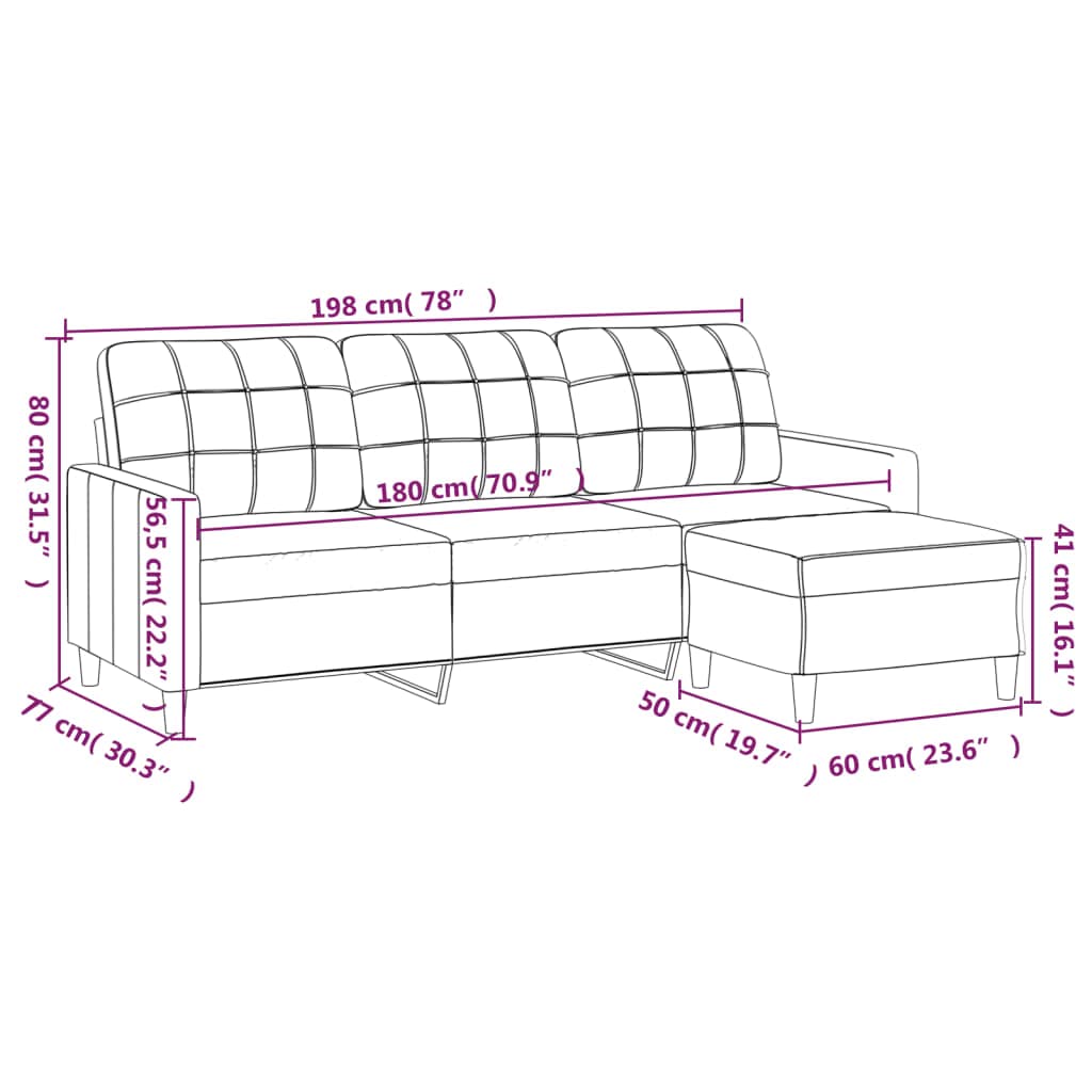 Light Gray 78 Inch Wide 3-Seater Sofa with Footstool Y558