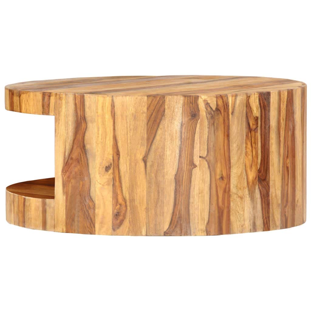 Round Solid Sheesham Wood Coffee Table 25.6"x11.8" D18482