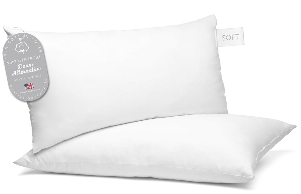 100% Cotton King Size Bed Pillows Set of 2 Z633