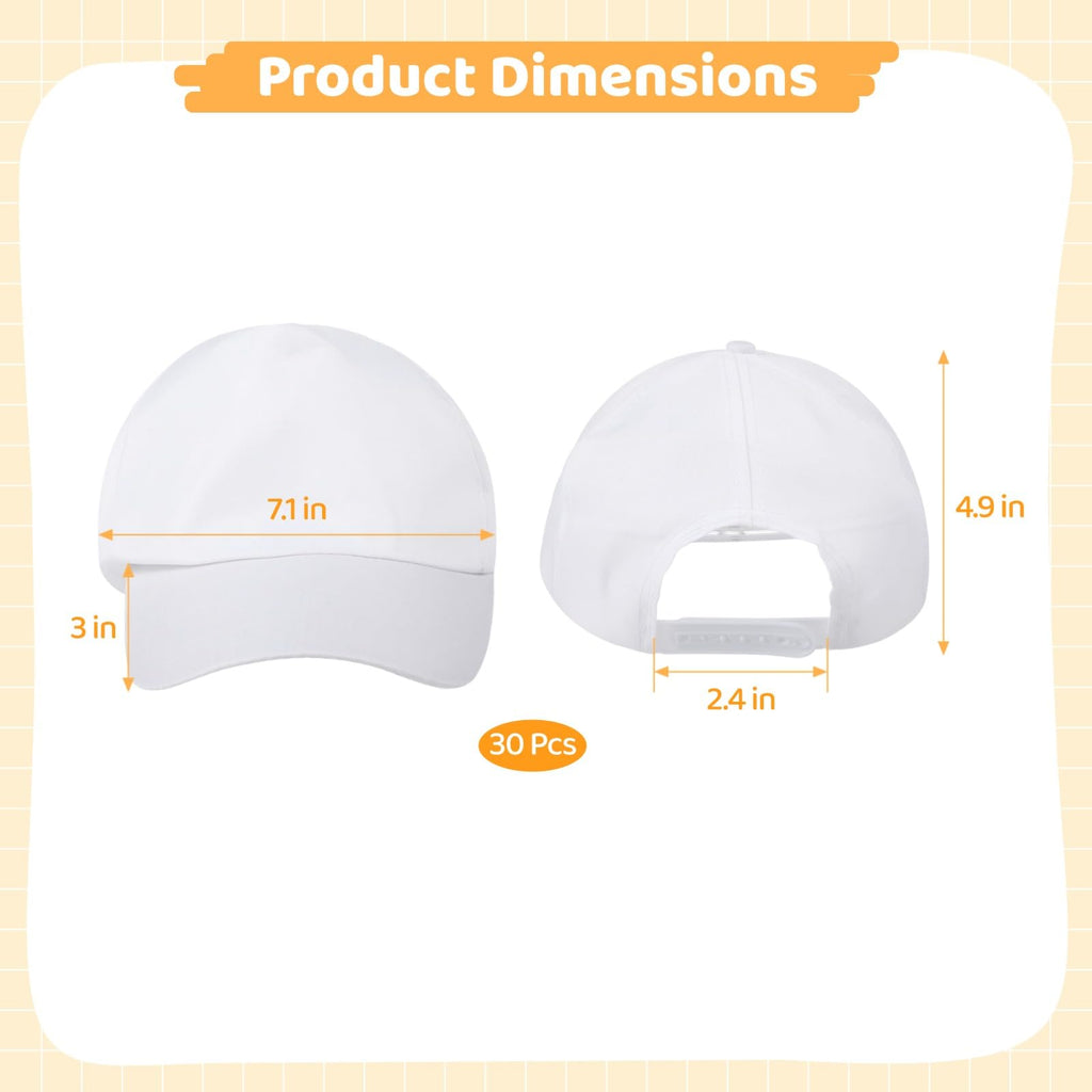 30 Pcs White Adjustable Polyester Baseball Caps O978883