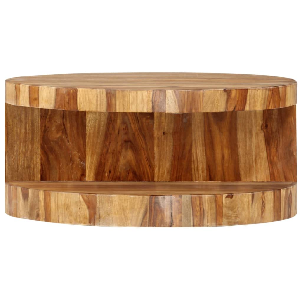 Round Solid Sheesham Wood Coffee Table 25.6"x11.8" D18482