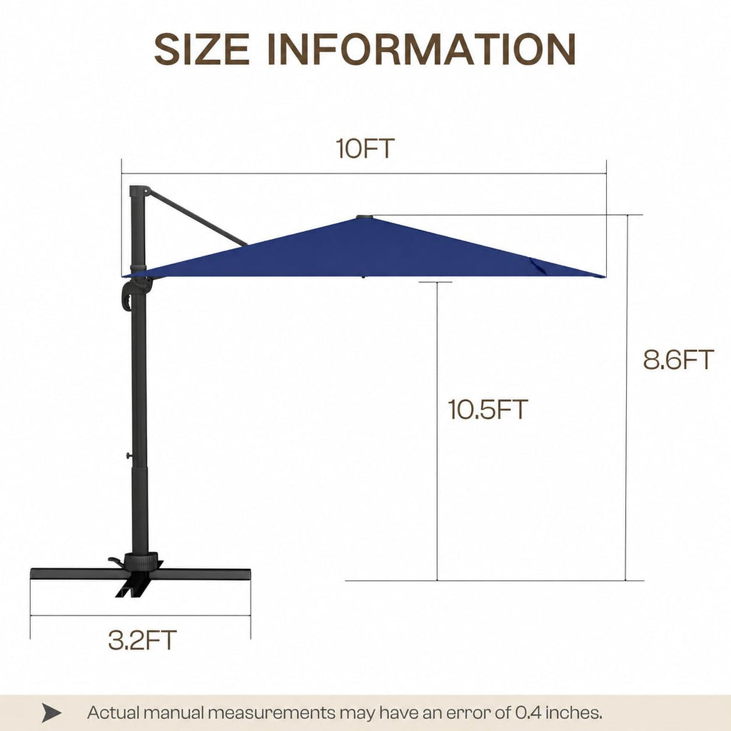 10' X 10' Aluminum Cantilever Patio Umbrella with 360-degree Rotation R3196