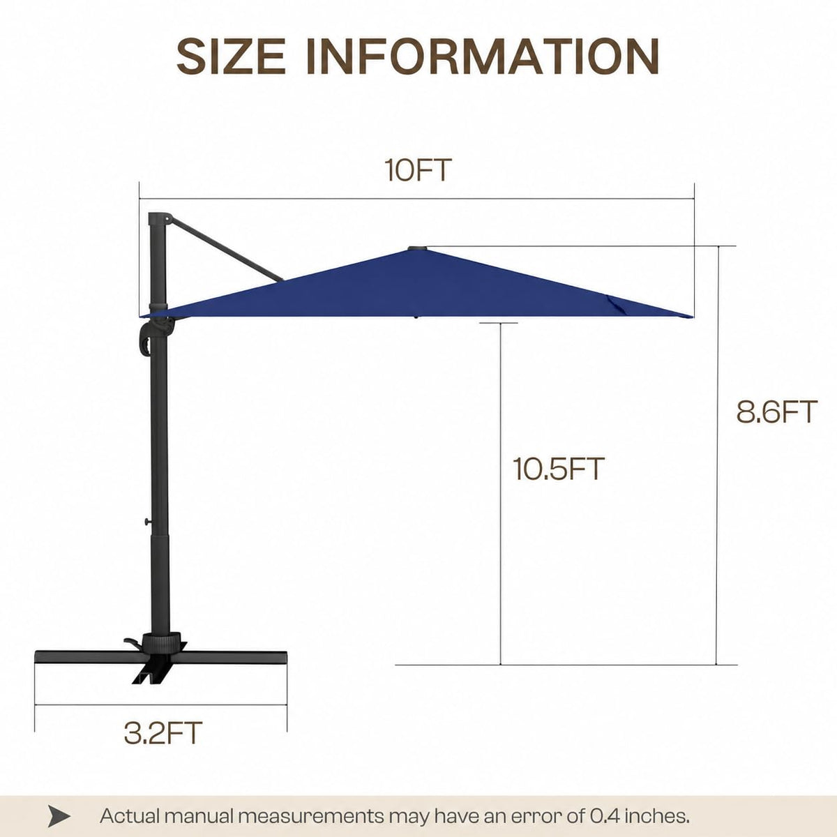 10' X 10' Aluminum Cantilever Patio Umbrella with 360-degree Rotation R3196