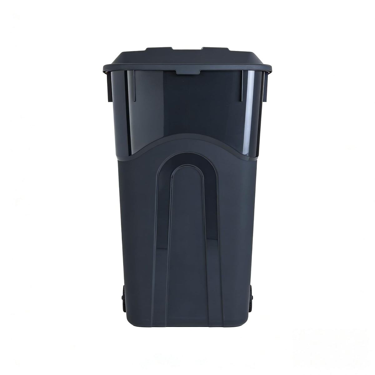 Black 32 Gallon Wheeled Heavy Duty Plastic Trash Can with Attached Lid C82926