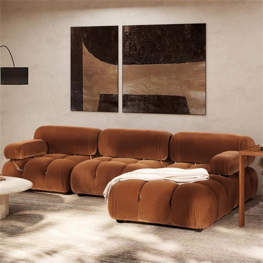 Burnt Orange Velvet 3-Piece Modular Sofa V354