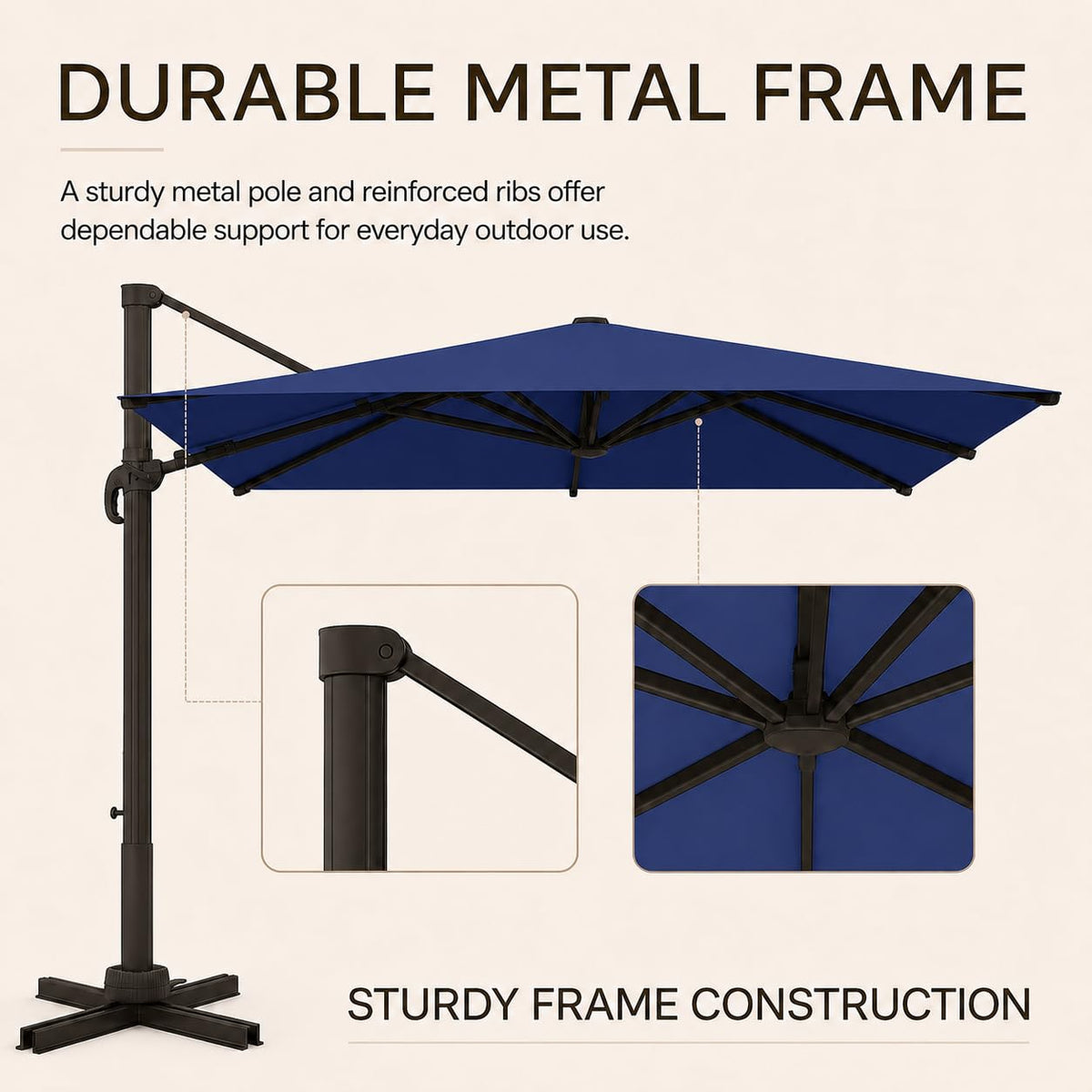 10' X 10' Aluminum Cantilever Patio Umbrella with 360-degree Rotation R3196