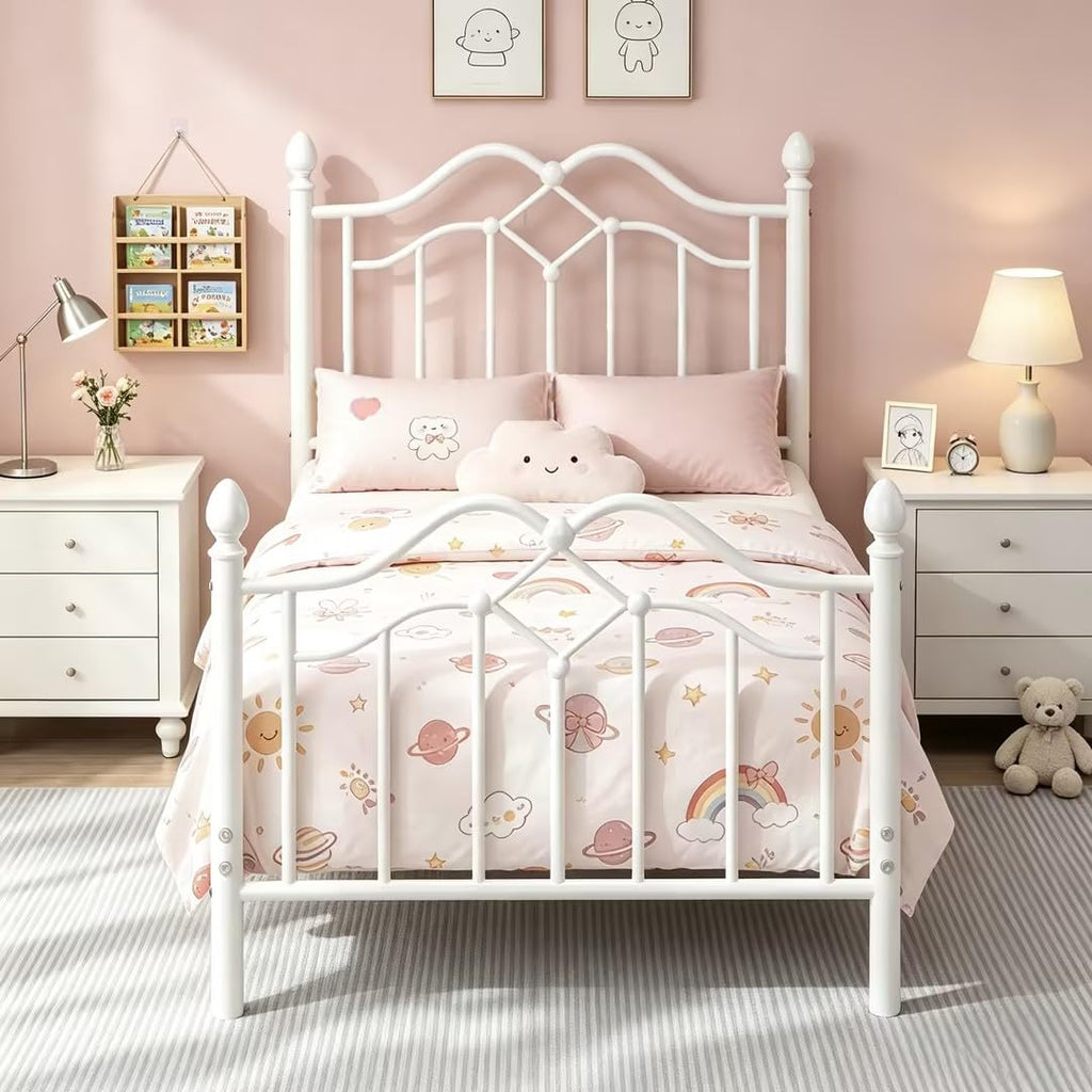 Twin Size Bed Frame with Victorian Headboard & Footboard N215