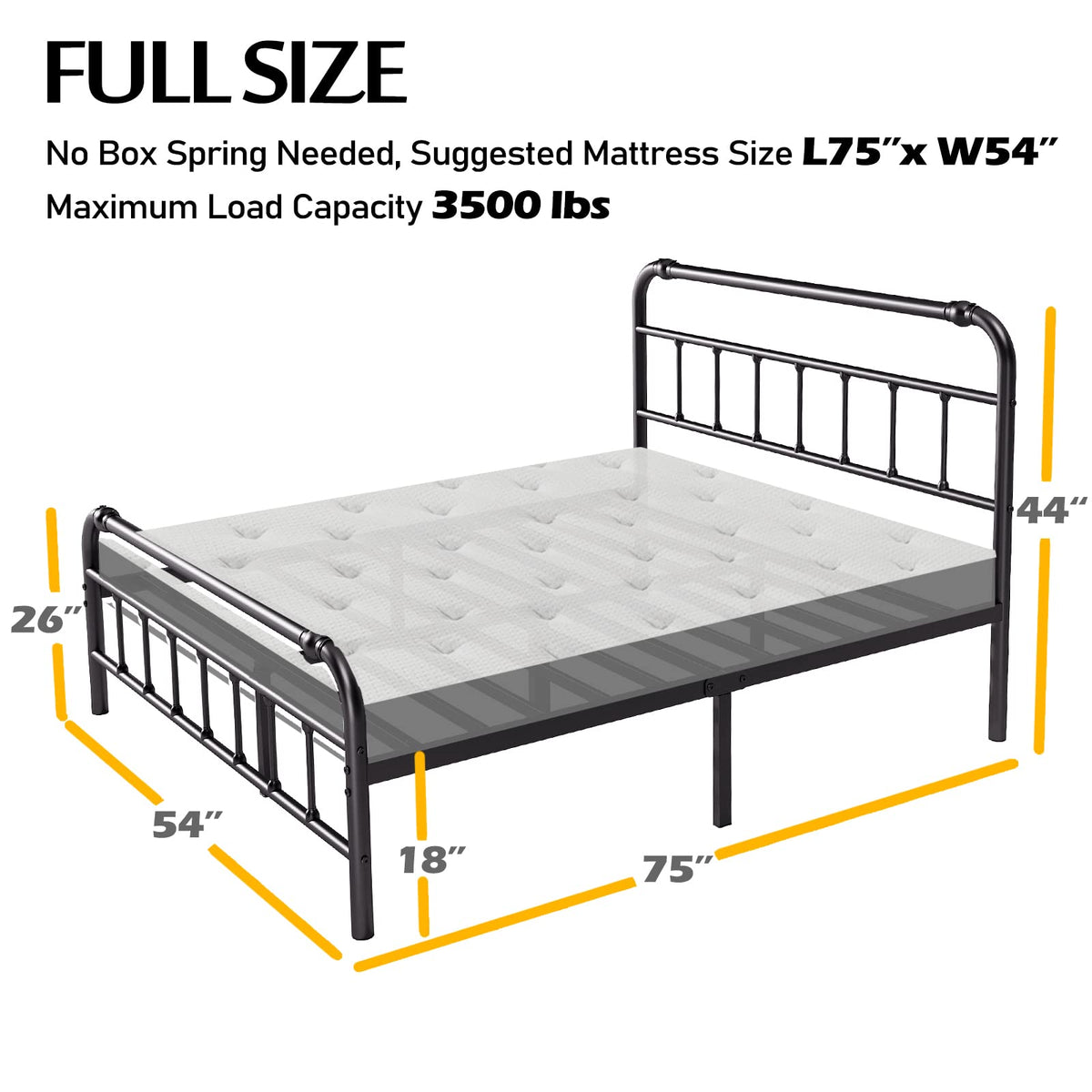 Full Size Metal Bed Frame with Iron Headboard E397023