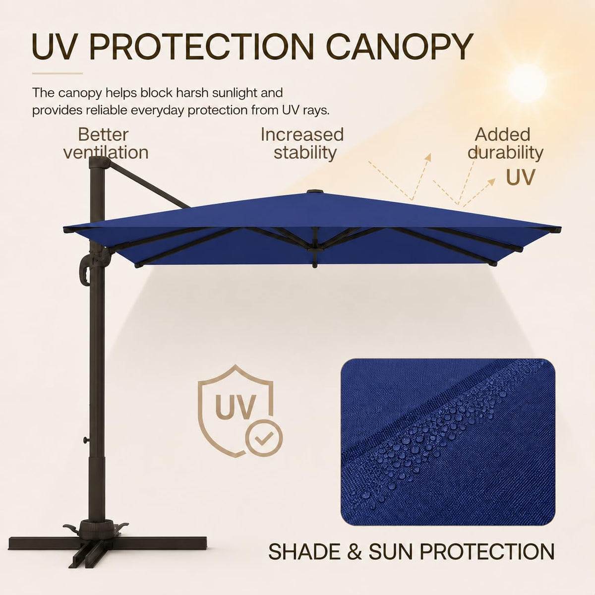 10' X 10' Aluminum Cantilever Patio Umbrella with 360-degree Rotation R3196