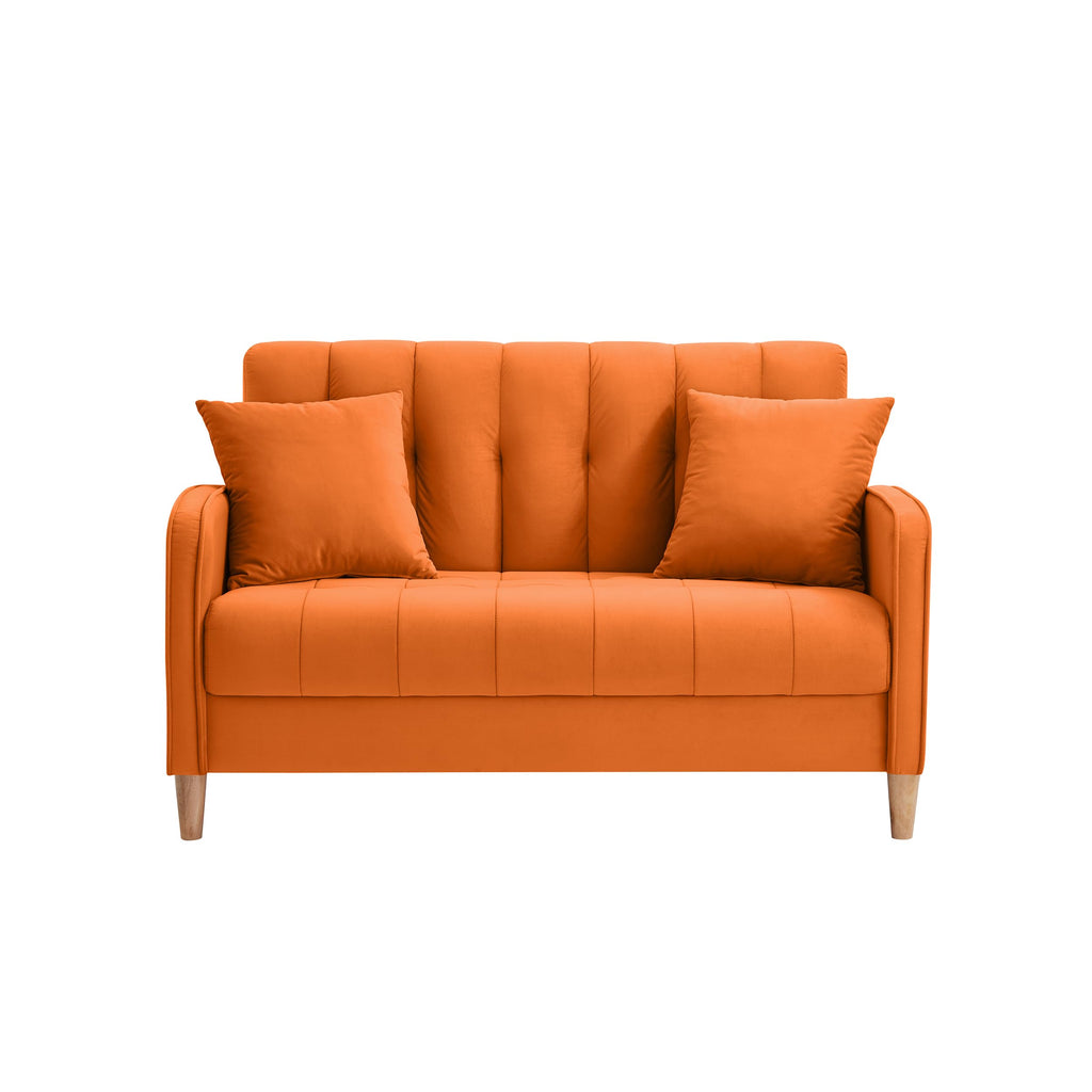 Orange Velvet Tufted Loveseat Sofa B4951