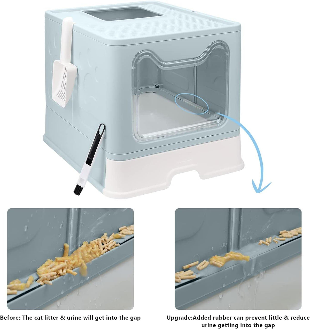Foldable Enclosed Cat Litter Box with Lid and Litter Scoop Z495567