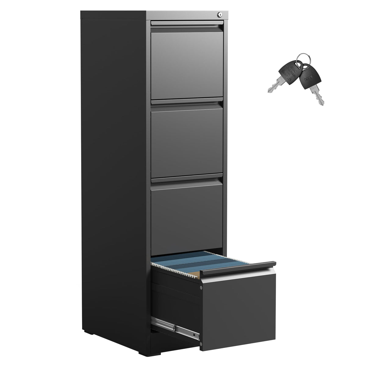 4 Drawer Black Metal File Cabinet with Lock Q91249