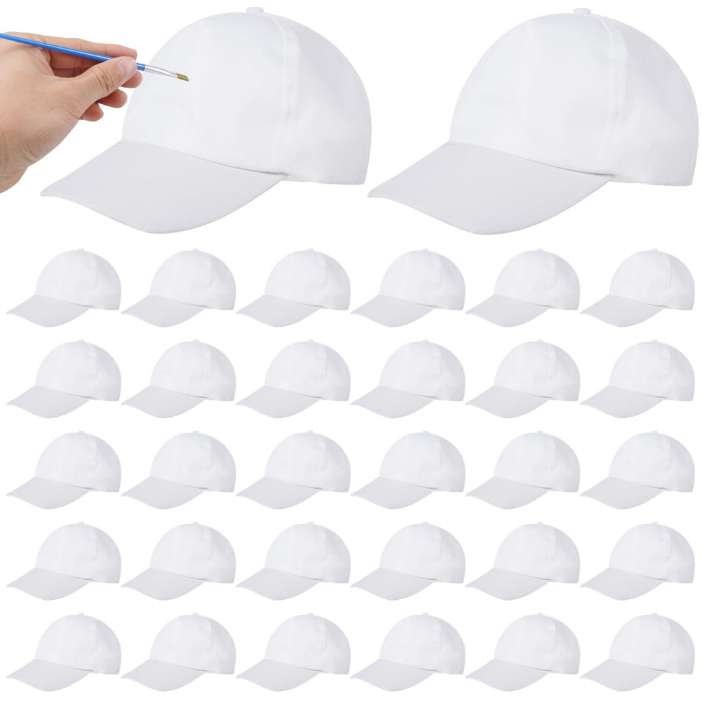 30 Pcs White Adjustable Polyester Baseball Caps O978883