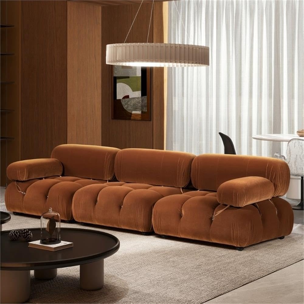 Burnt Orange Velvet 3-Piece Modular Sofa V354