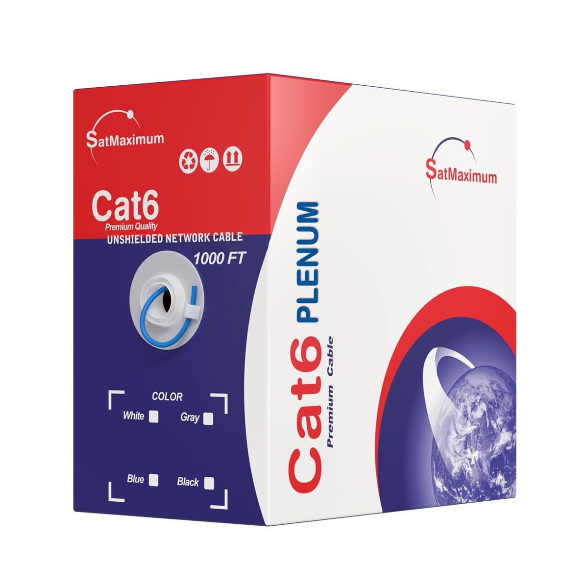 1000ft Cat6 Plenum Rated CMP 23AWG Solid CCA UTP 550MHz Bulk Network Cable Blue E41220