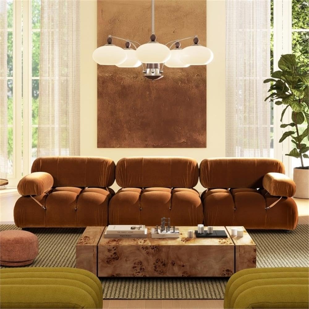 Burnt Orange Velvet 3-Piece Modular Sofa V354