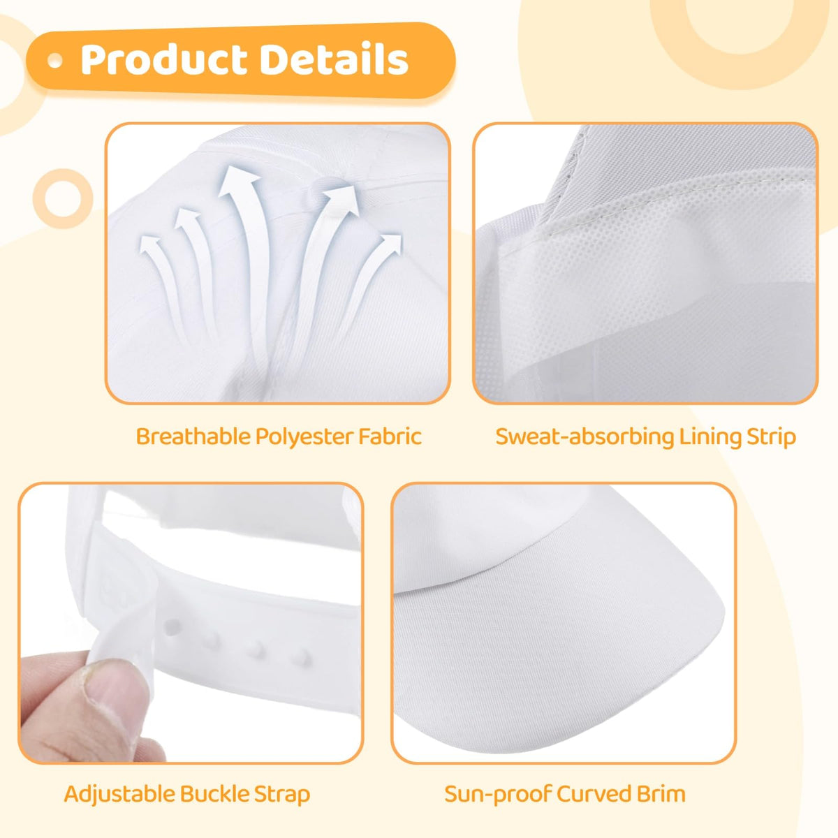 30 Pcs White Adjustable Polyester Baseball Caps O978883