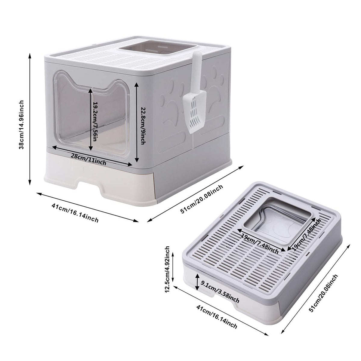 Large Foldable Cat Litter Box with Lid and Scoop U841