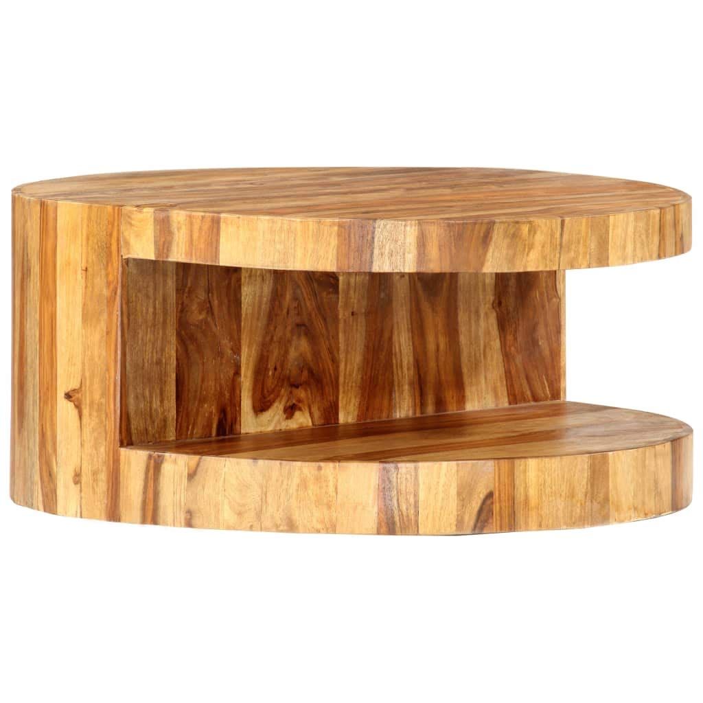 Round Solid Sheesham Wood Coffee Table 25.6"x11.8" D18482