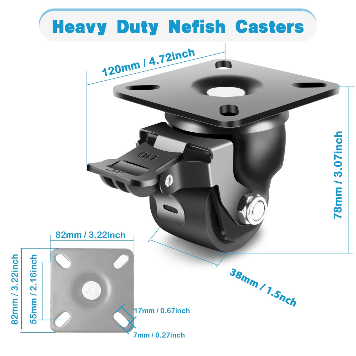 2-Inch Heavy Duty Casters Set of 4 with Brake A11636