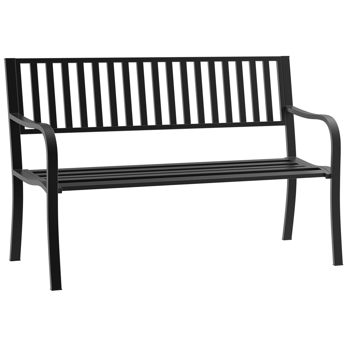 50" Outdoor Garden Bench with Slatted Seat Metal Black M273840