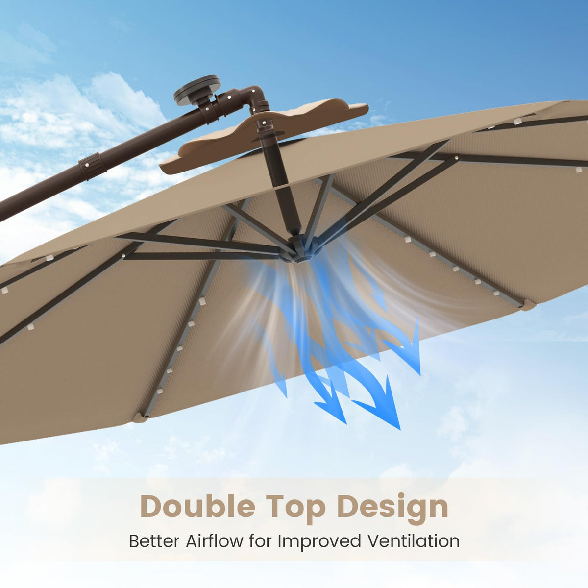 10FT Offset Patio Umbrella with Base and 40 Solar LED Lights H22407