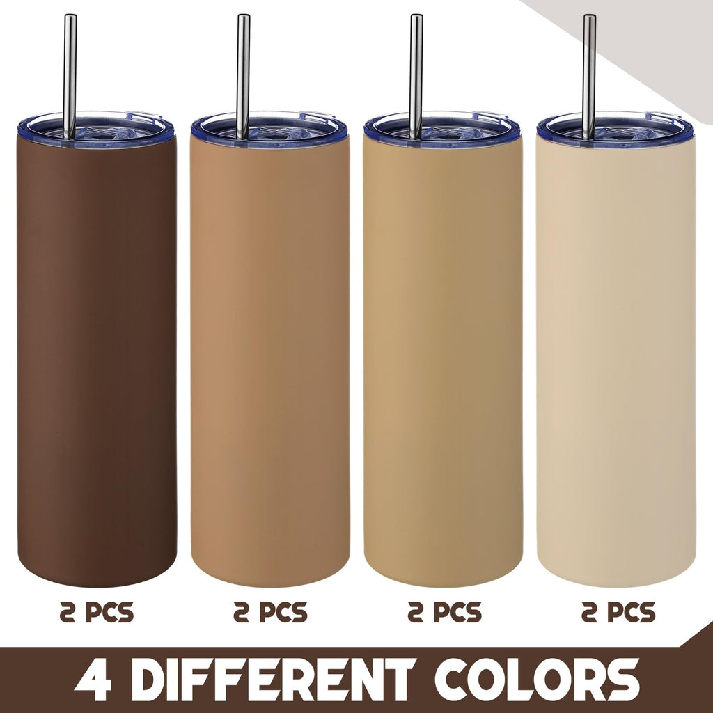 8 Pcs 20oz Insulated Stainless Steel Tumbler with Lid and Straw U6303