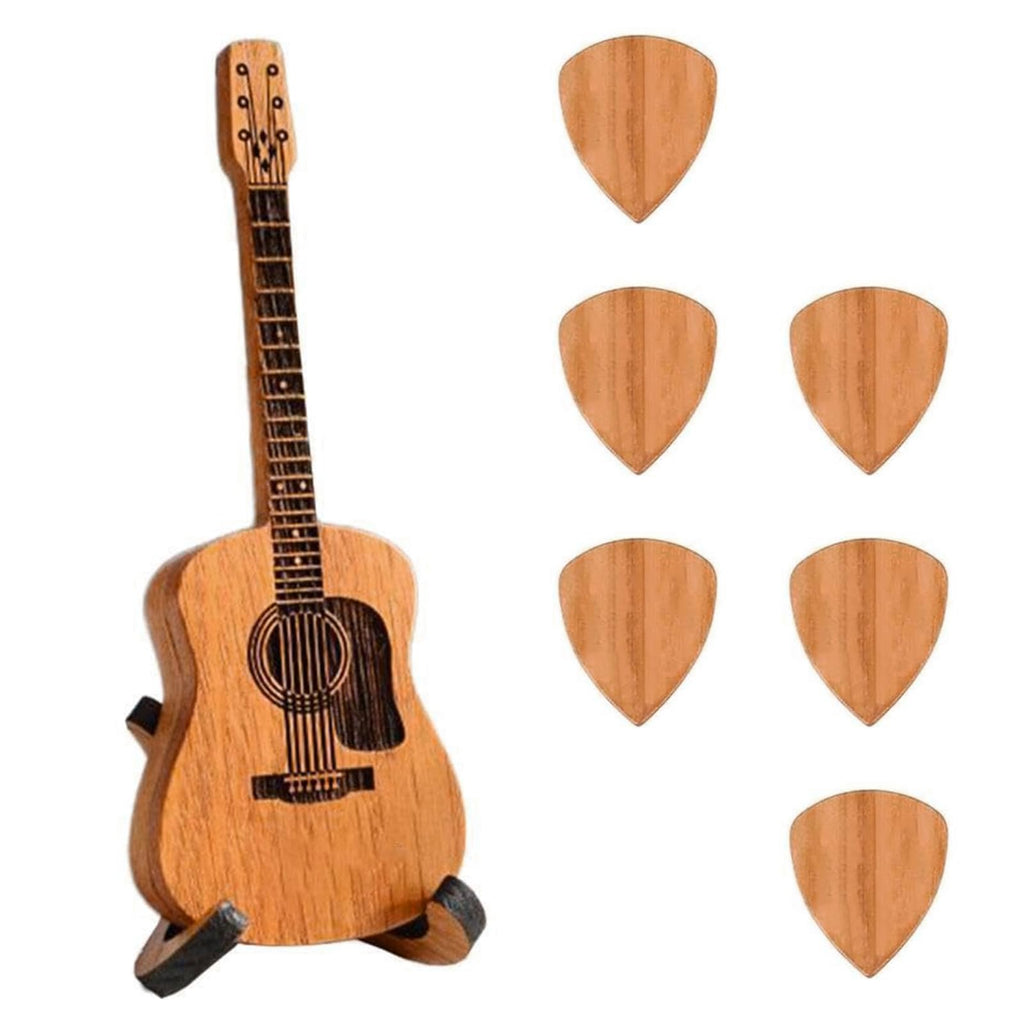 Wooden Guitar Pick Box with 6 Pcs Guitar Picks C97990