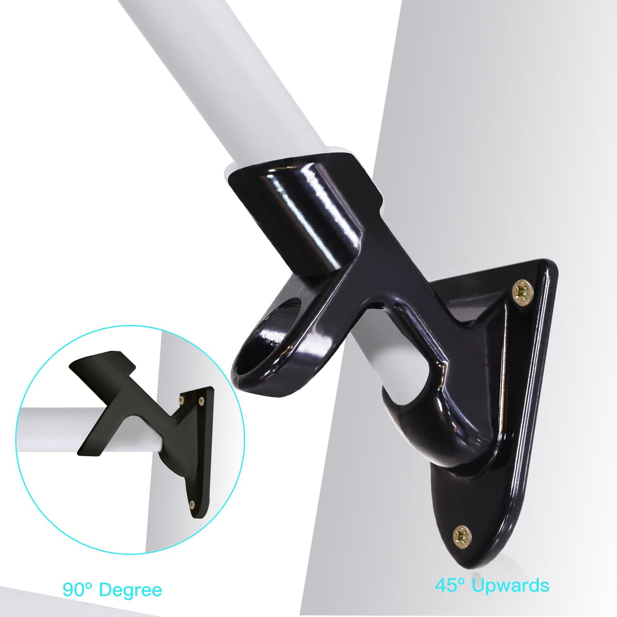 Two-Position Flag Pole Holder Mounting Bracket Aluminum 1" Inner Diameter Black R58595