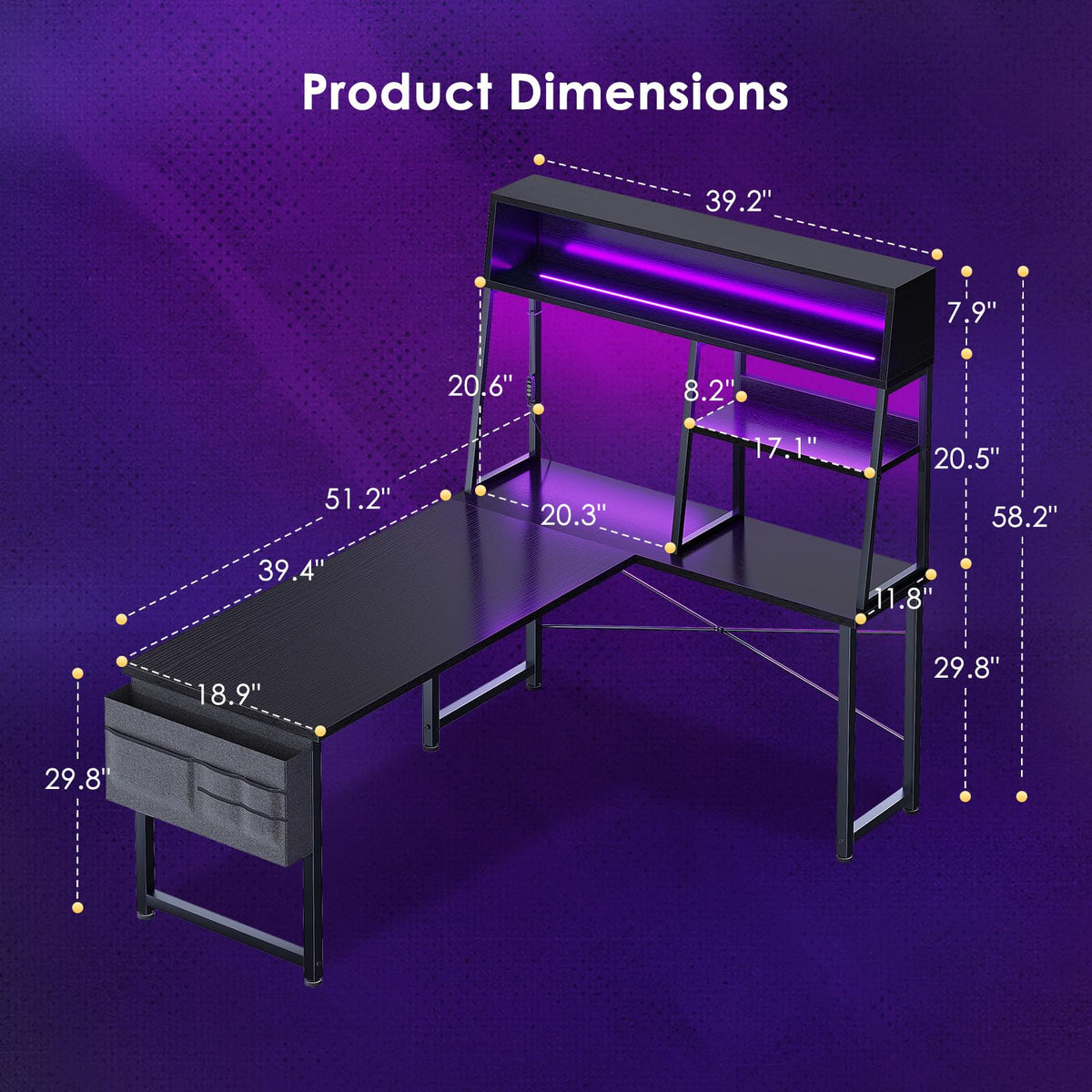 51 Inch L Shaped Gaming Desk with Display Shelves P663
