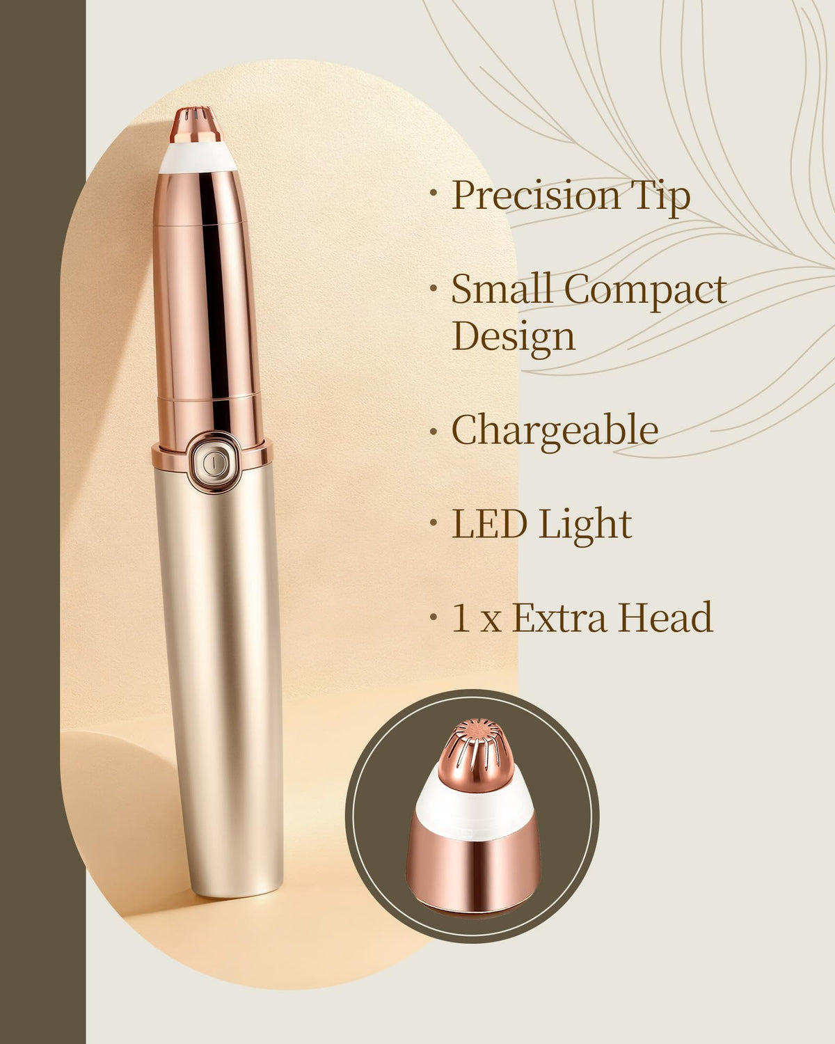 Rechargeable Eyebrow Trimmer with 2 Replacement Heads & LED Light S78403