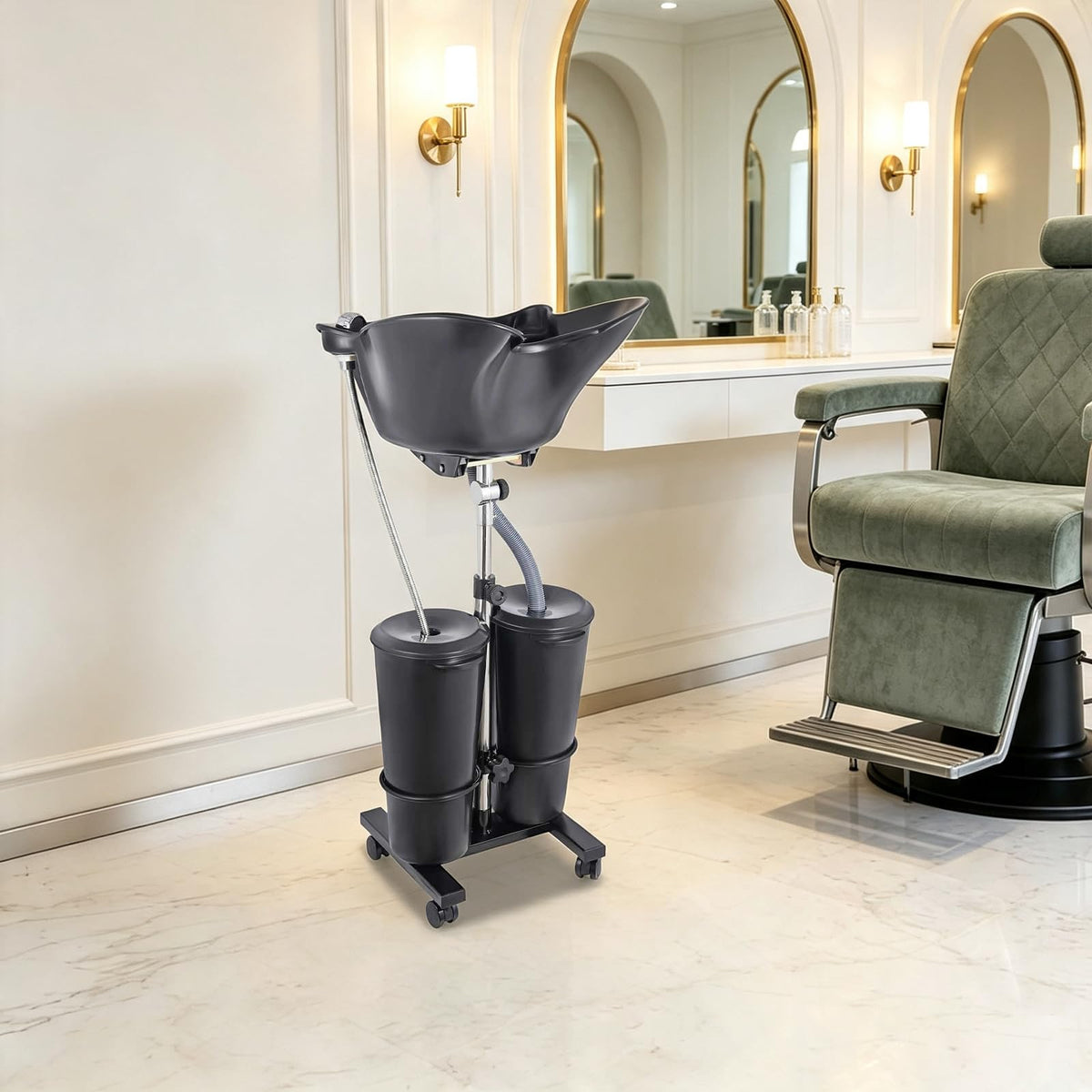 Portable Shampoo Bowl Electric Pump 2 Buckets Height Adjustable Y92934