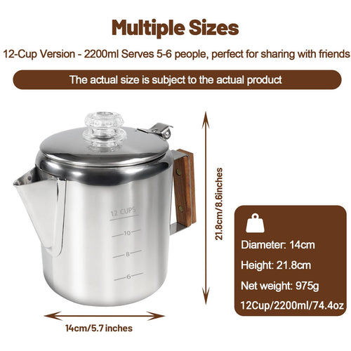 12 Cup Stainless Steel Stovetop Percolator Coffee Pot 2200ml B893886