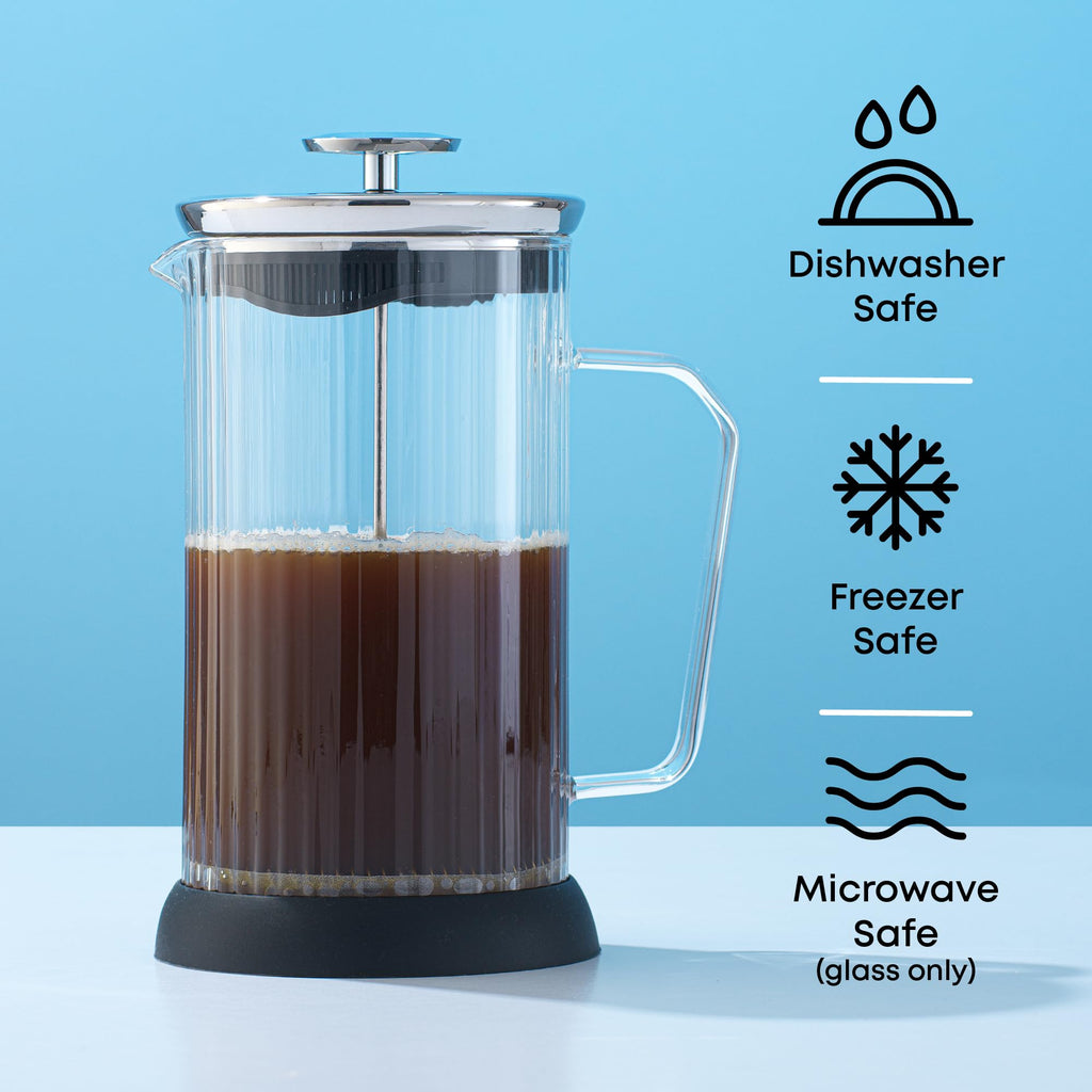 French Press Coffee and Tea Maker Set, 33.8oz Stainless Steel Borosilicate Glass D404