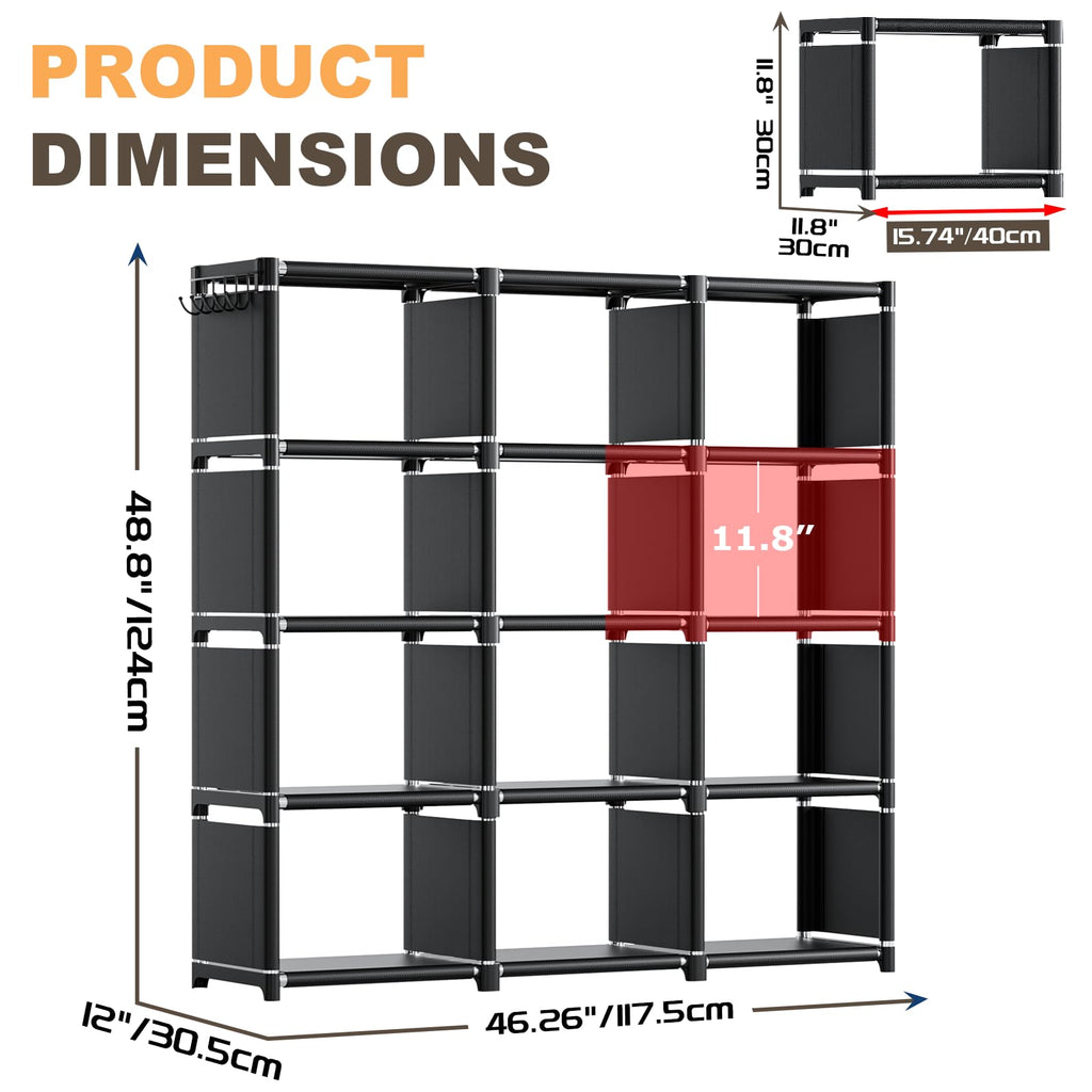 Black 12 Cube Metal Bookcase L322668