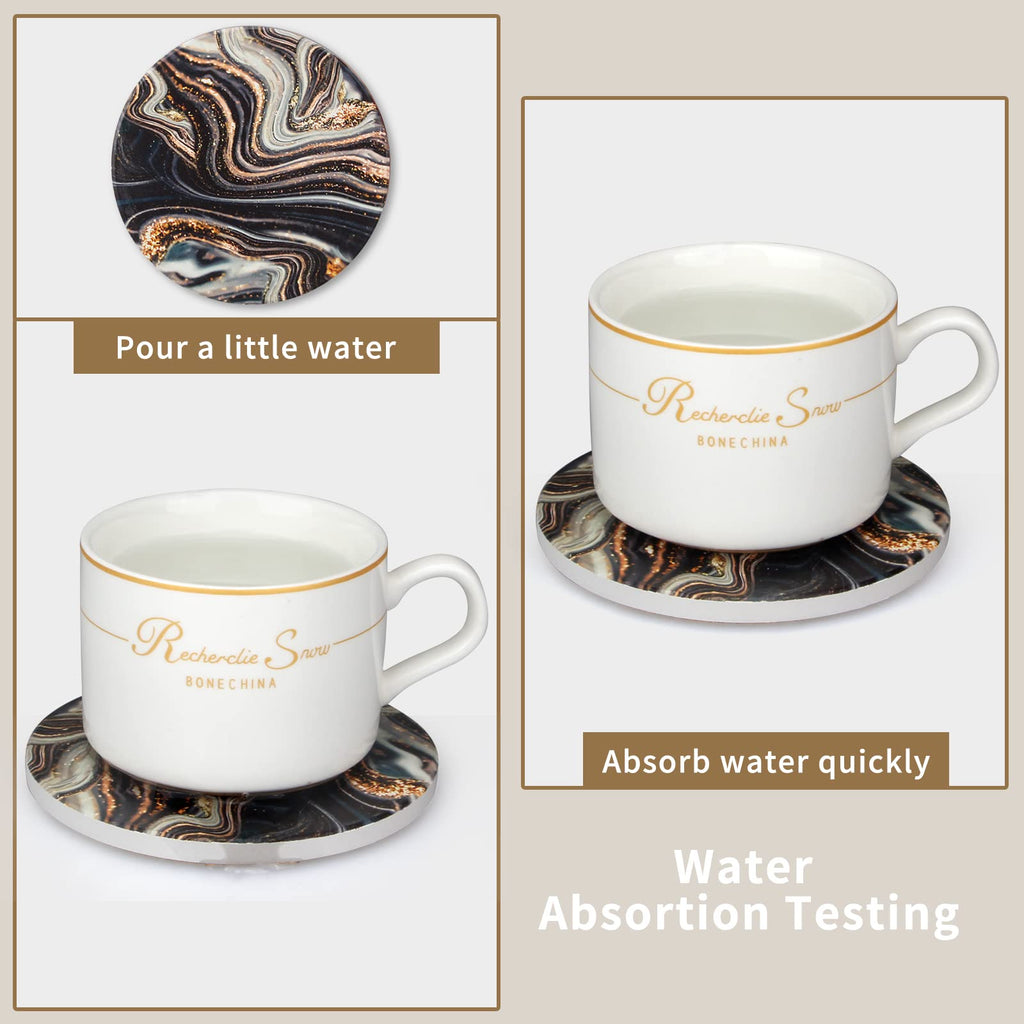 Black and Gold Marble Coasters with Holder K2164