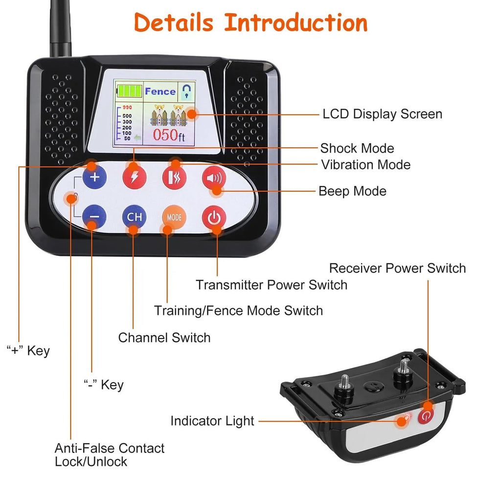Wireless Electric Dog Fence & Training Collar 2-in-1, Waterproof Rechargeable, Up to 8 Acre Y365
