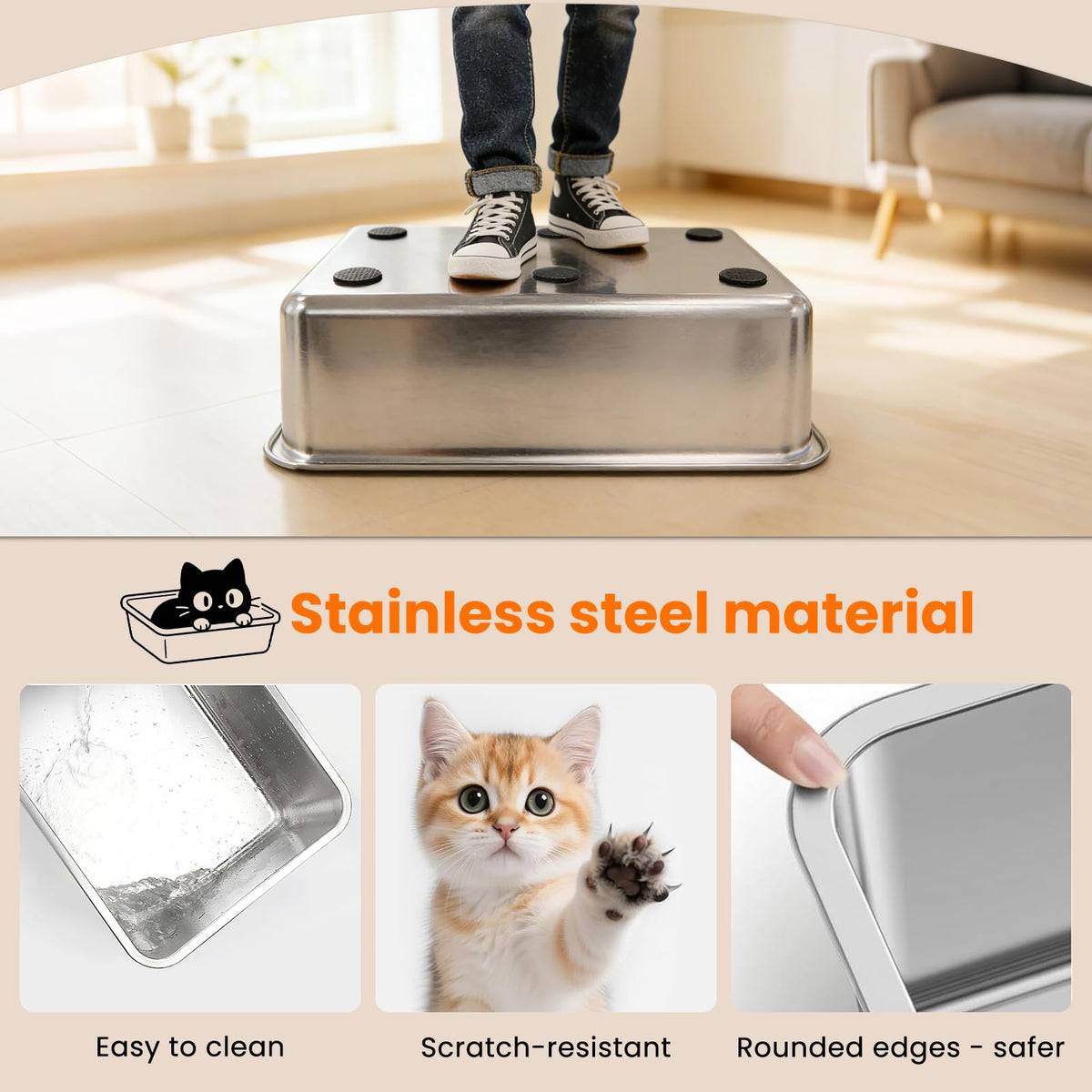 Extra Large Stainless Steel Enclosed Cat Litter Box with Lid and Scoop E439600