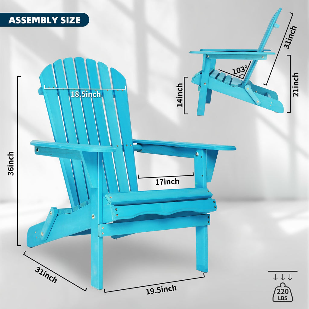 Light Blue Solid Cedar Wood Folding Adirondack Chair Set of 2 P853621