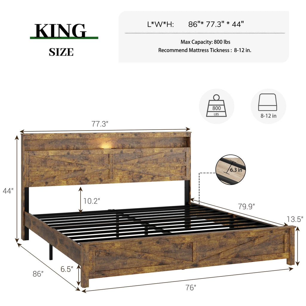 King Size Wood Bed Frame with Headboard Y6557