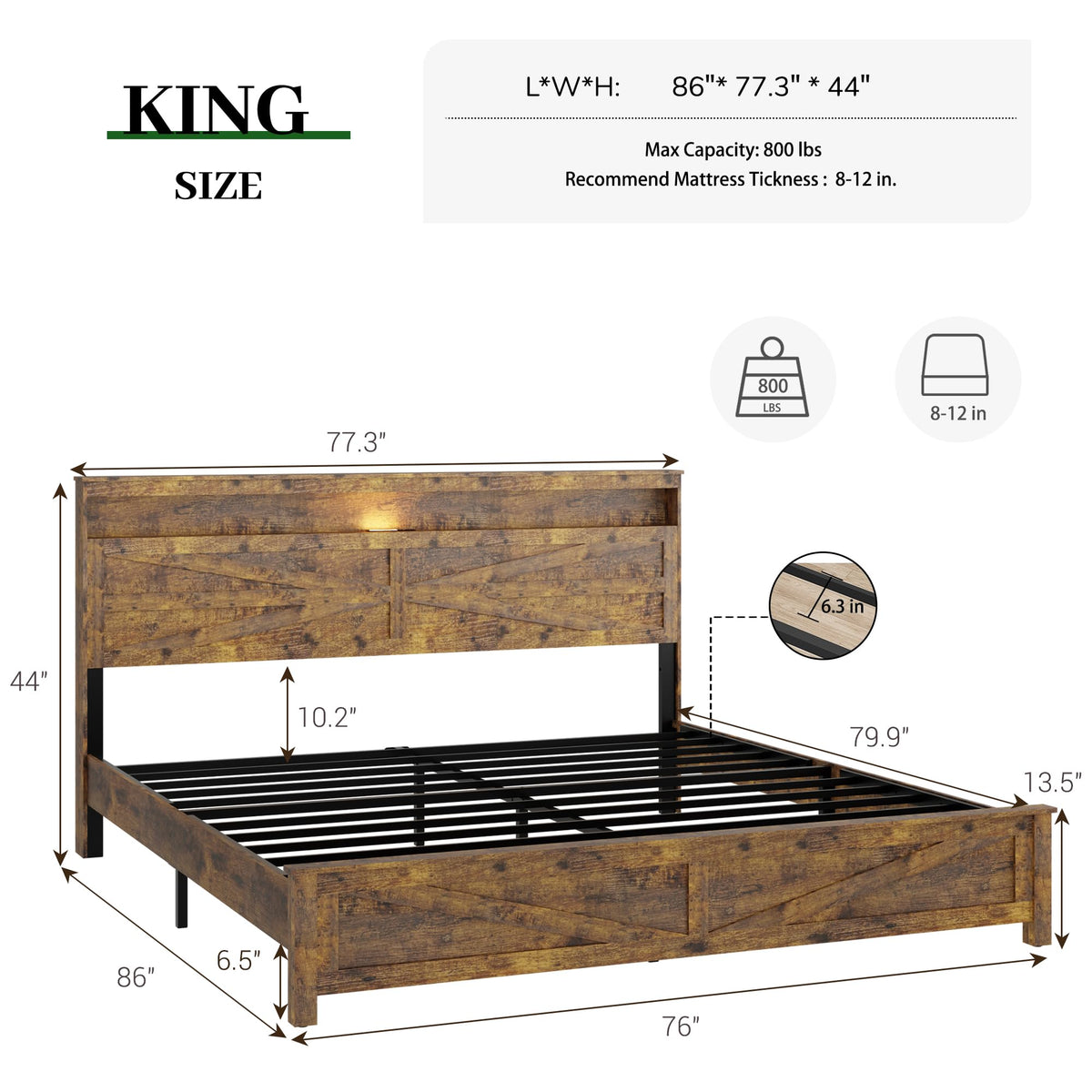 King Size Wood Bed Frame with Headboard Y6557