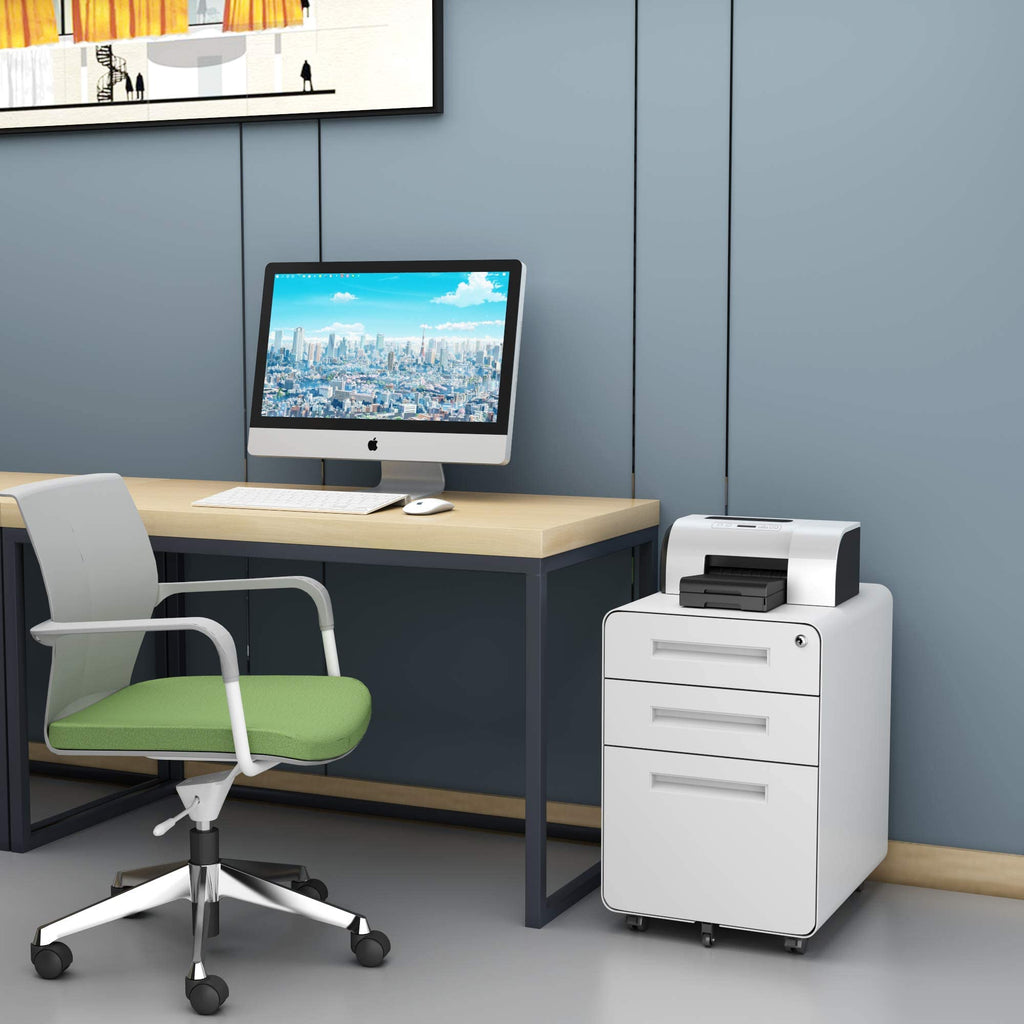 3 Drawer White Metal Filing Cabinet with Lock X3803