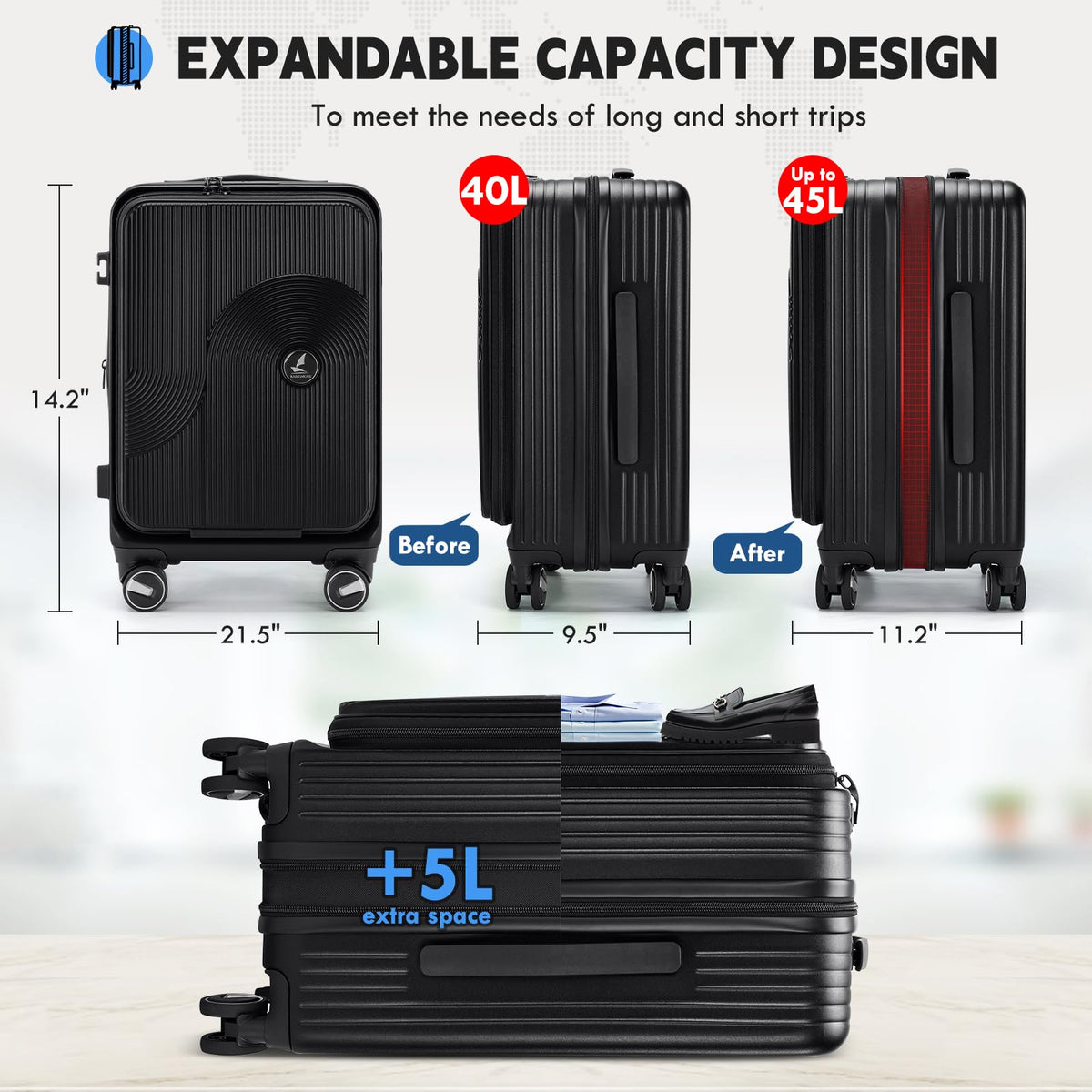 20 Inch Expandable Carry on Luggage U373