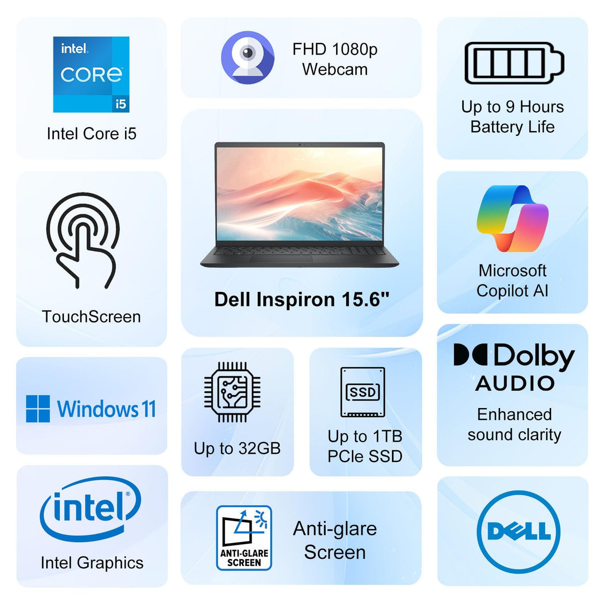15.6" FHD Touchscreen Laptop Intel Core i5 8GB RAM 512GB SSD Windows 11 U93156