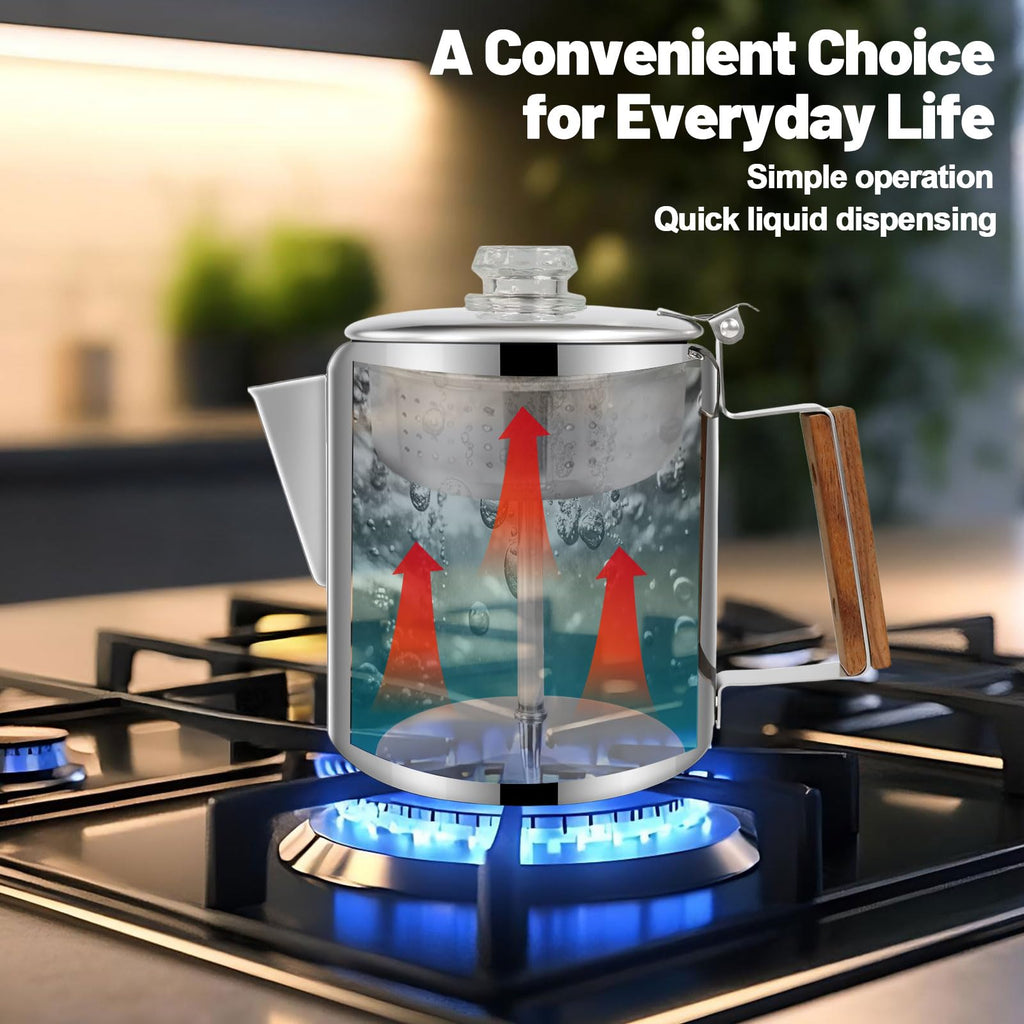 12 Cup Stainless Steel Stovetop Percolator Coffee Pot 2200ml B893886
