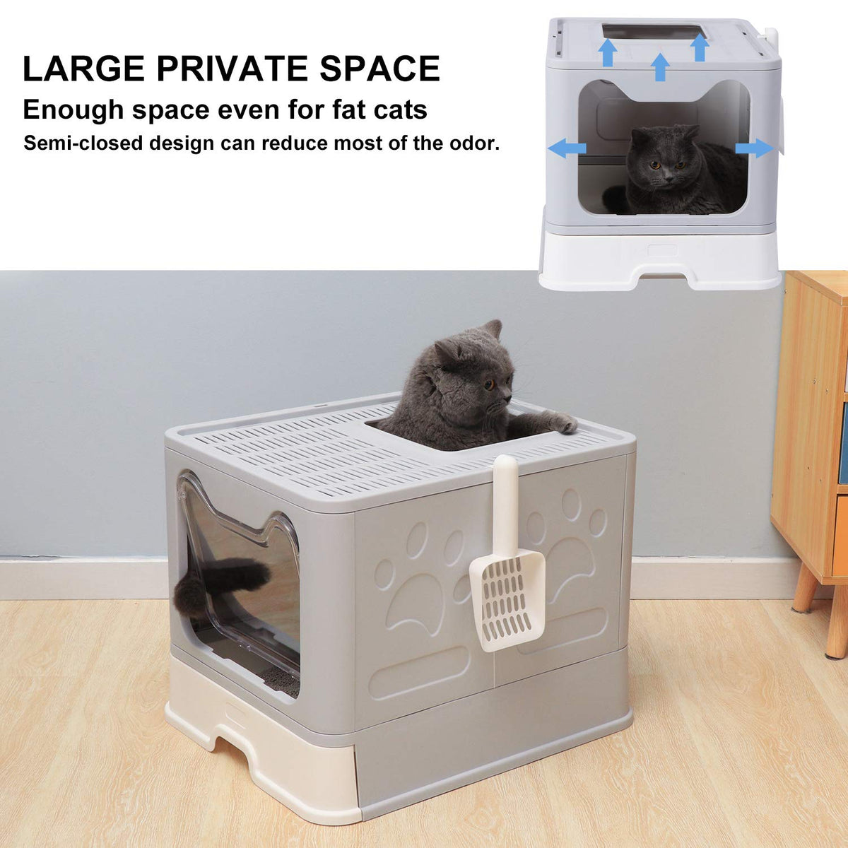 Large Foldable Cat Litter Box with Lid and Scoop U841