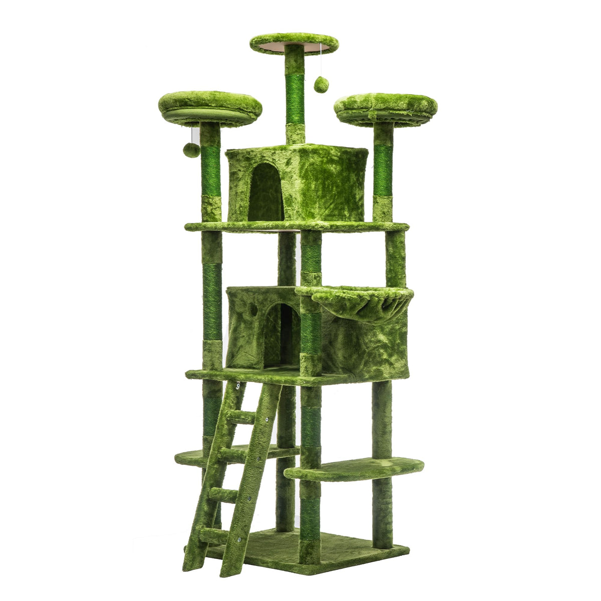 70.87" Green Multi-Level Cat Tree with Condos and Hammock U38951